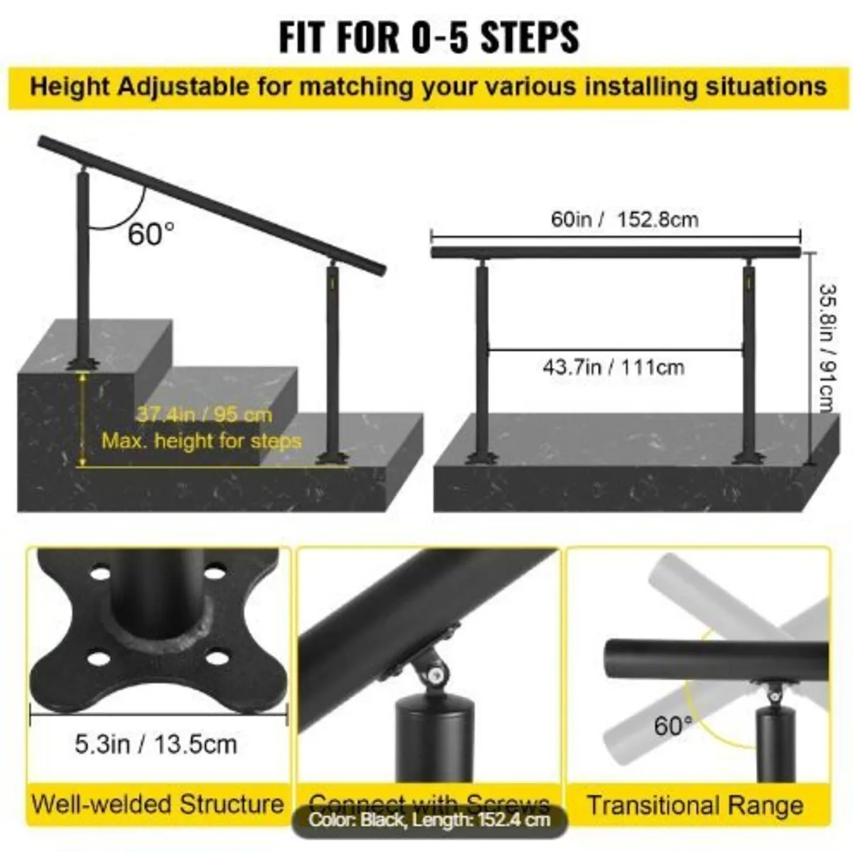 Stair Railing Kit, 152.4 cm Handrails - Image 2