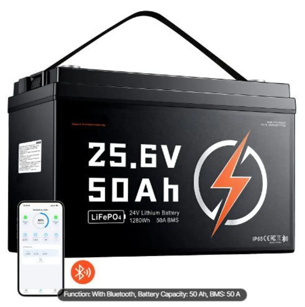 24V 50Ah LiFePO4 Lithium Battery with Bluetooth - Image 1
