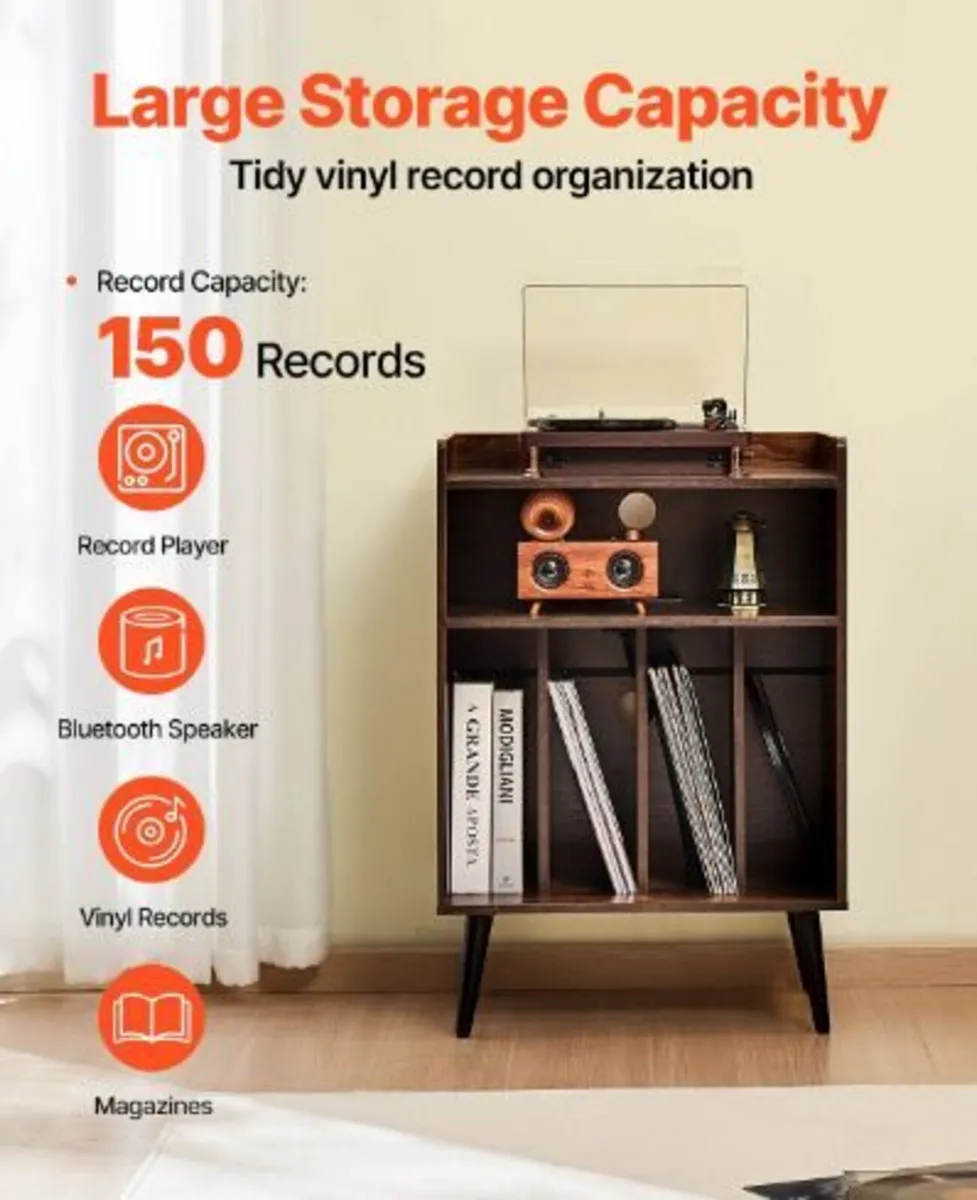 Record Player Stand with LED Light, 3 Tiers - Image 2