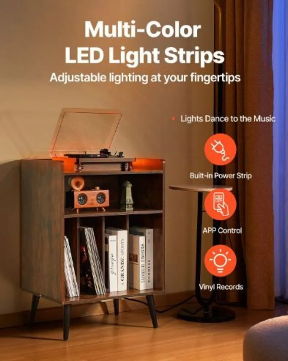 Record Player Stand with LED Light, 3 Tiers - Image 4