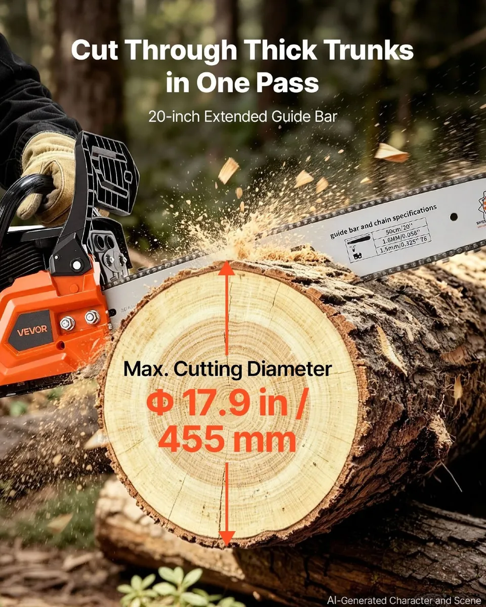 62cc Petrol Chainsaw, 20in Bar, 2-Stroke - Image 4