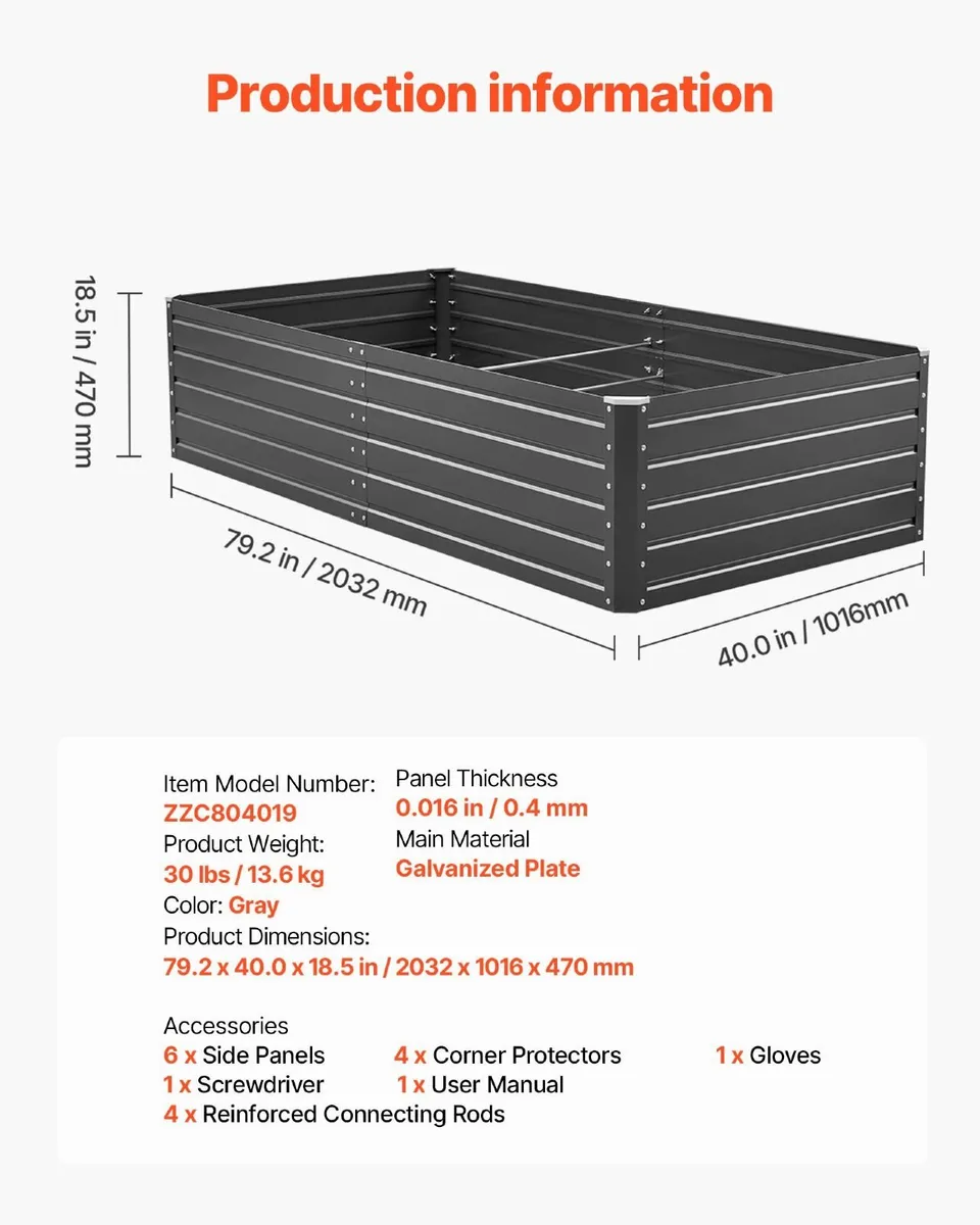 Metal Raised Garden Bed 203 x 102 x 48cm - Image 3