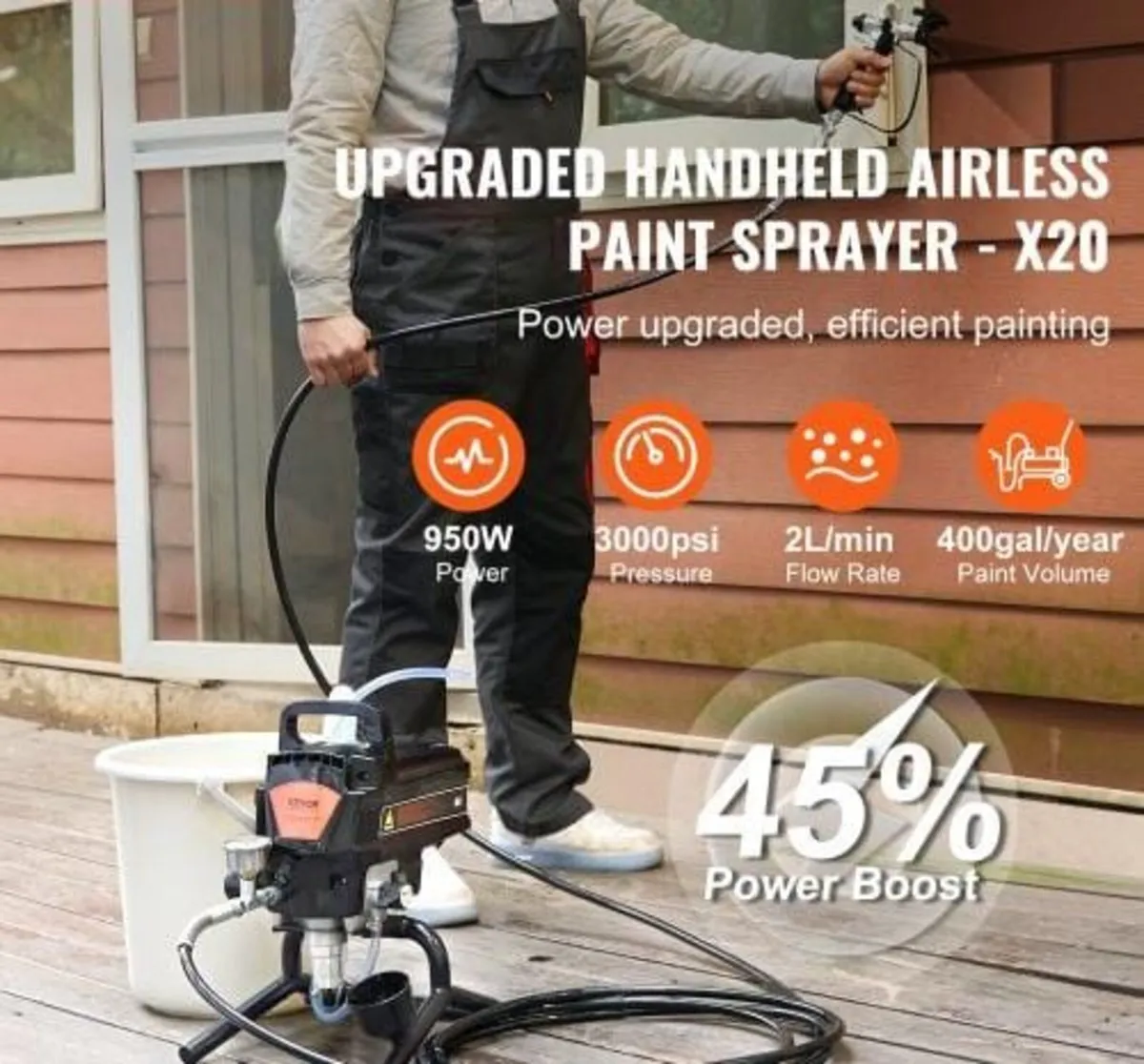 Stand Airless Paint Sprayer, 950W 3000PSI High Eff - Image 2