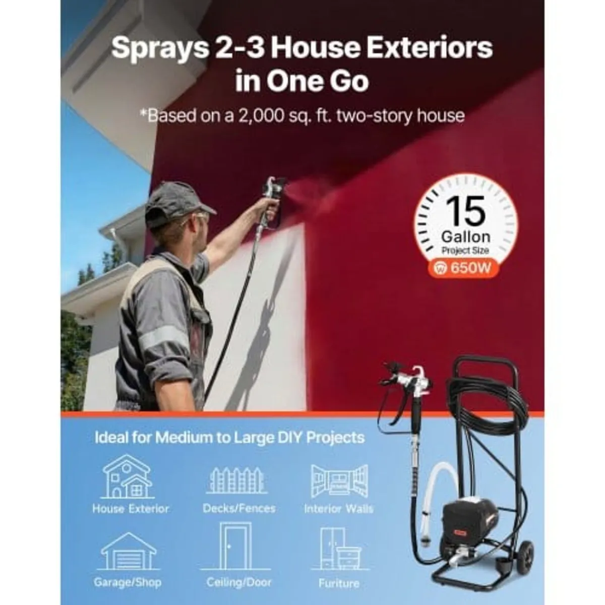 Stand Airless Paint Sprayer, 650W, 3000PSI High Pr - Image 2