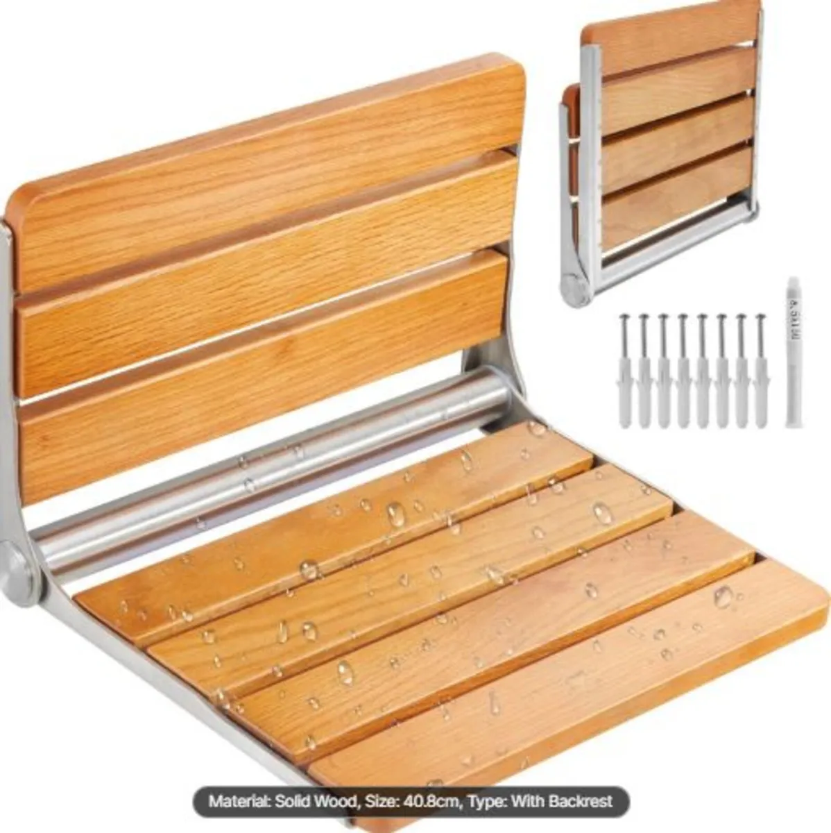 Folding Oak Shower Seat 16.1"/40.9cm x13.4"/34 - Image 1