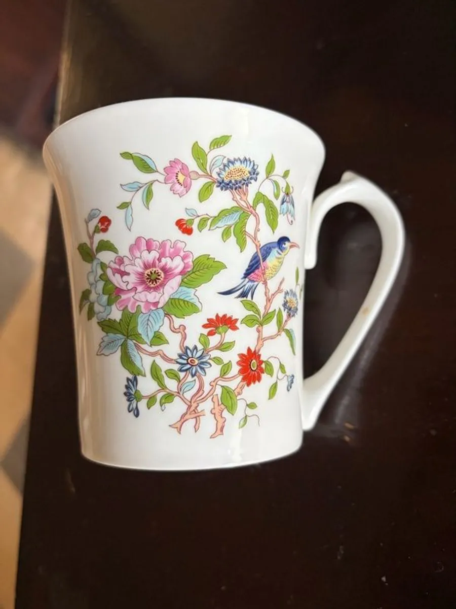 Aynsley Pembroke fine bone china mug featuring a colorful botanical floral and bird pattern - Image 1