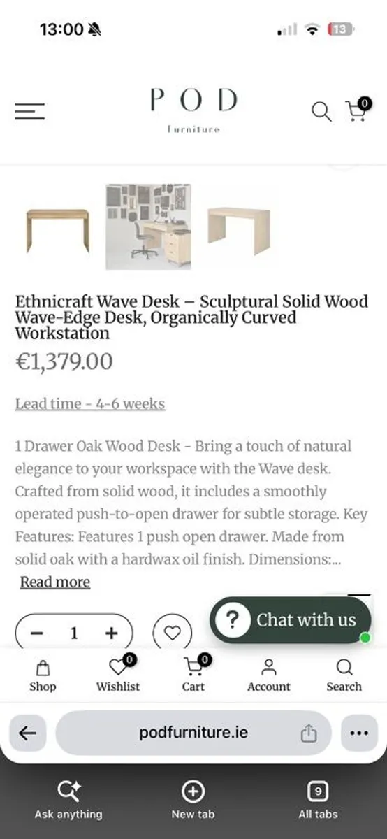 Ethnicraft solid oak desk and stool - Image 4