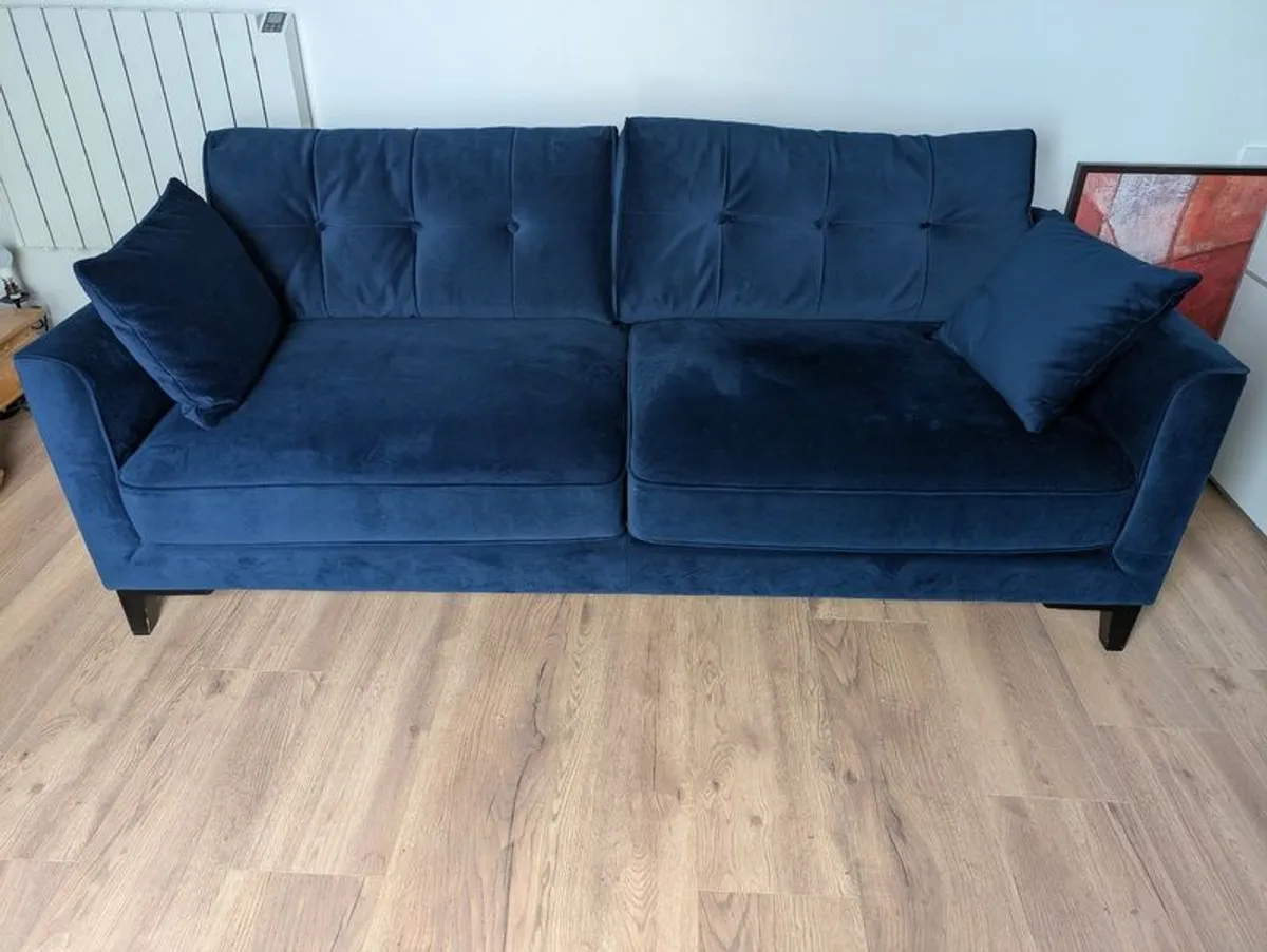 Navy Velvet 3 seater sofa & 2 armchairs - Image 1