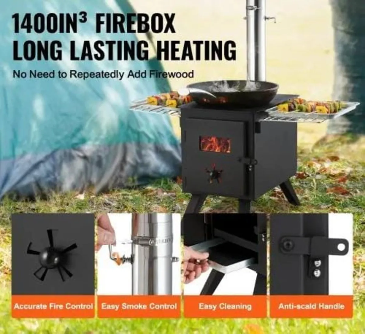Wood Stove, 218.4 cm, Alloy Steel Camping Tent Sto - Image 3