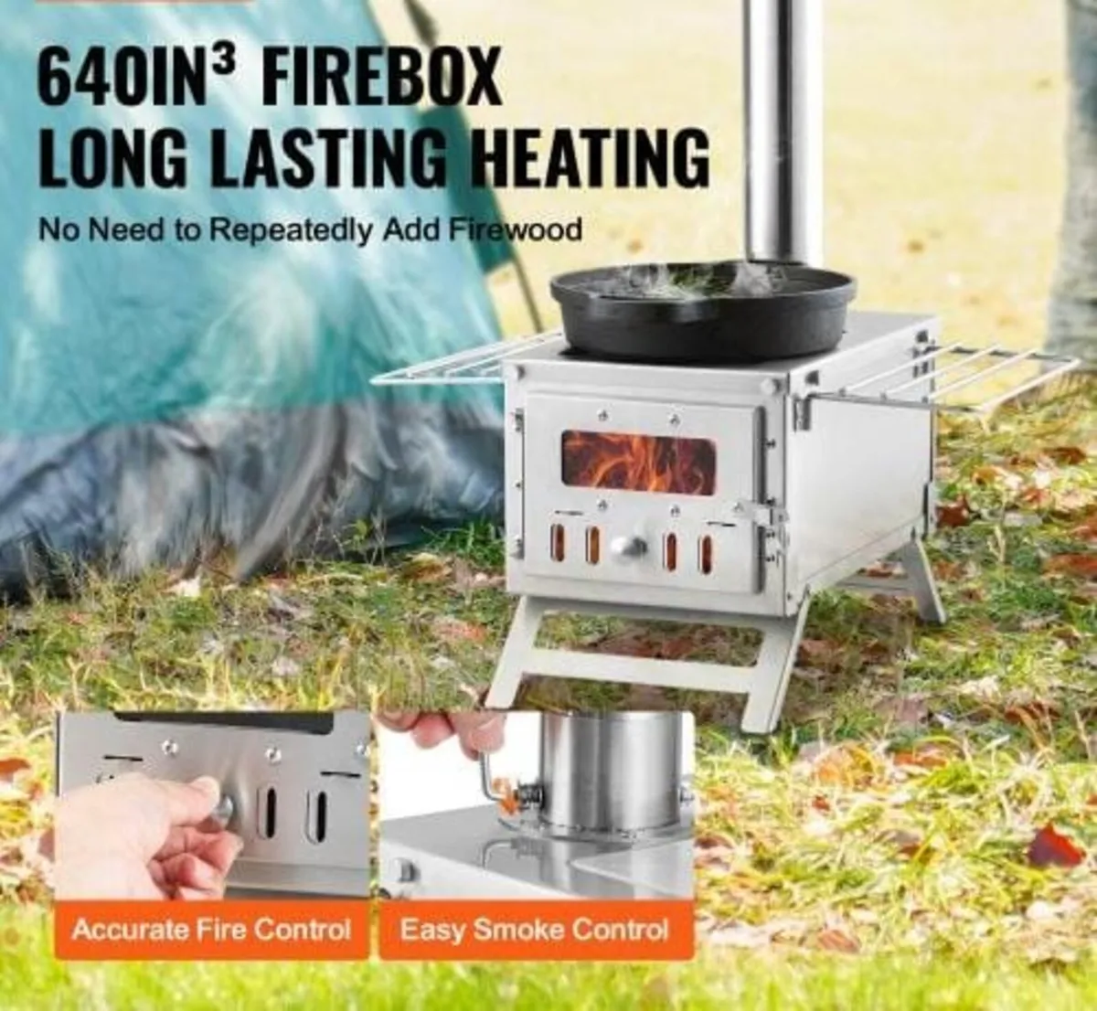 Wood Stove, 203.20 cm, Stainless Steel Camping Ten - Image 4