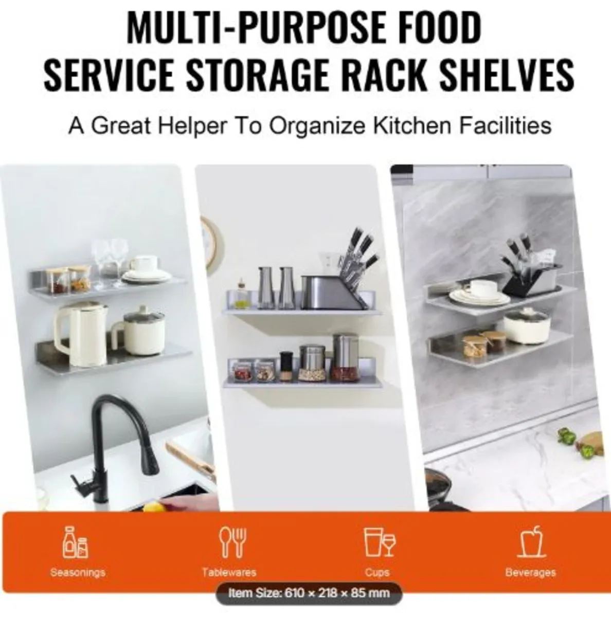 21.8 x 61 cm Stainless Steel Shelf, Wall Mounted - Image 4