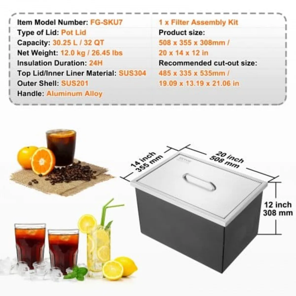 Drop in Ice Chest, 51 cm L x 36 cm W x 30.5 cm H S - Image 4