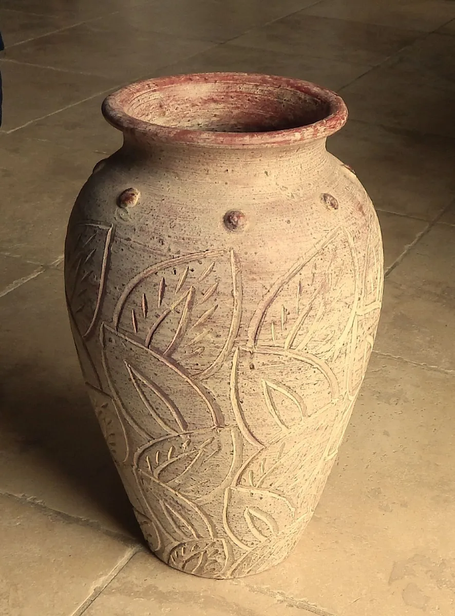 Large Embossed Handmade Pottery Vase - Image 1