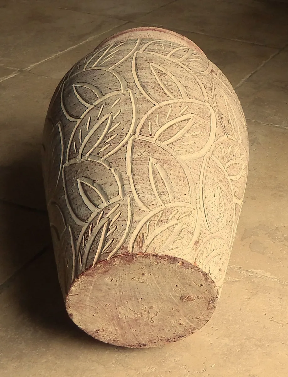 Large Embossed Handmade Pottery Vase - Image 3