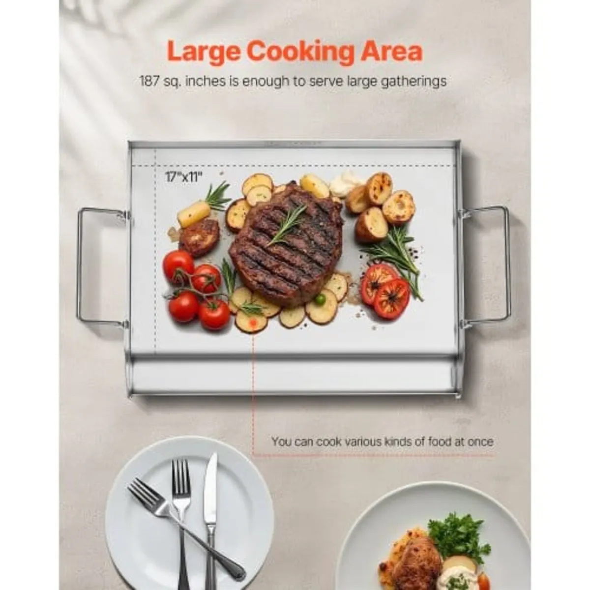 Stainless Steel Griddle, 17x13 inch Universal Flat - Image 4