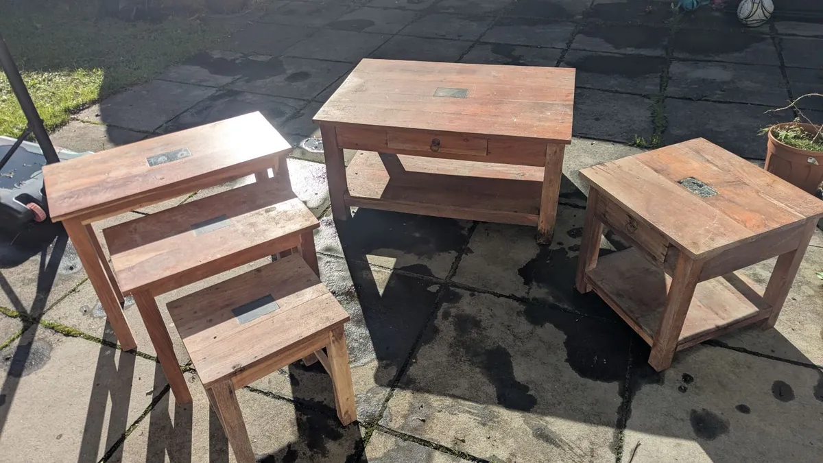5 piece living room table set, solid hard wood - Image 3