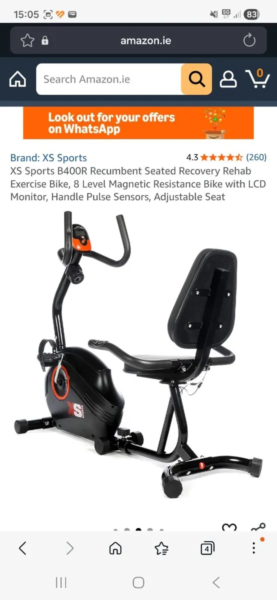 XS Sport B400R Recumbent Rehab Exercise Bike - Image 1