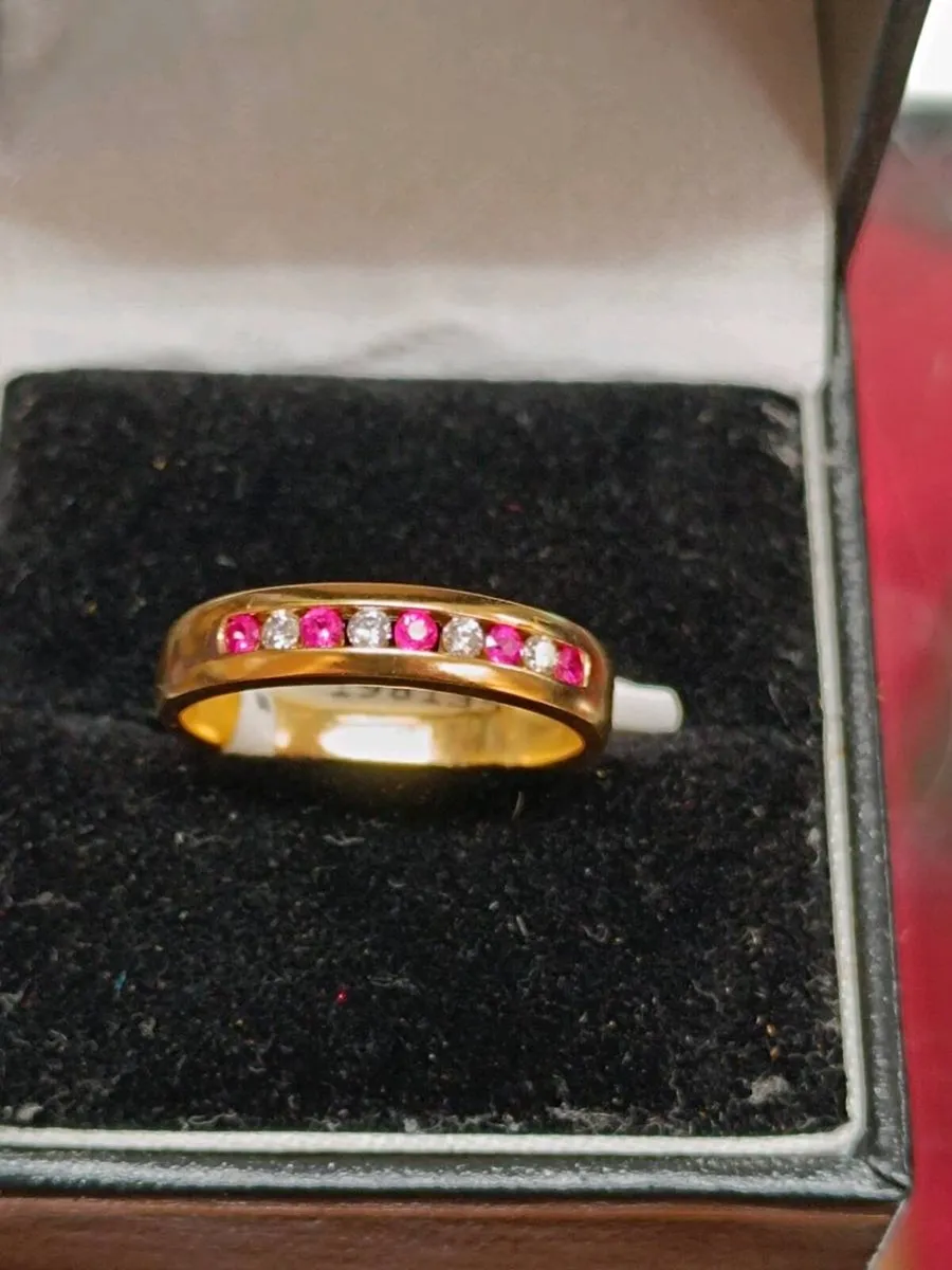 Diamond & Ruby Eternity Band Ring 18k Yellow Gold - Image 1