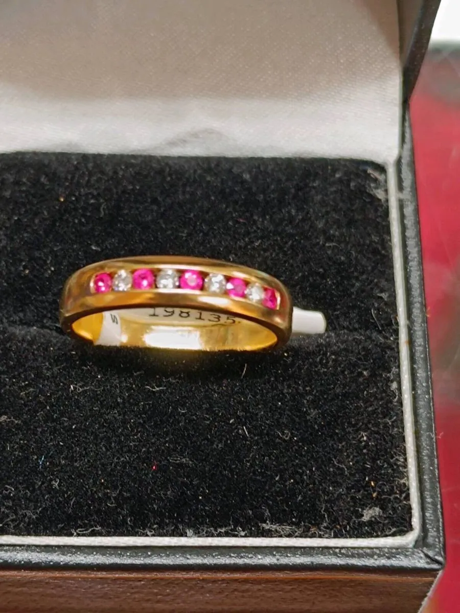 Diamond & Ruby Eternity Band Ring 18k Yellow Gold - Image 3