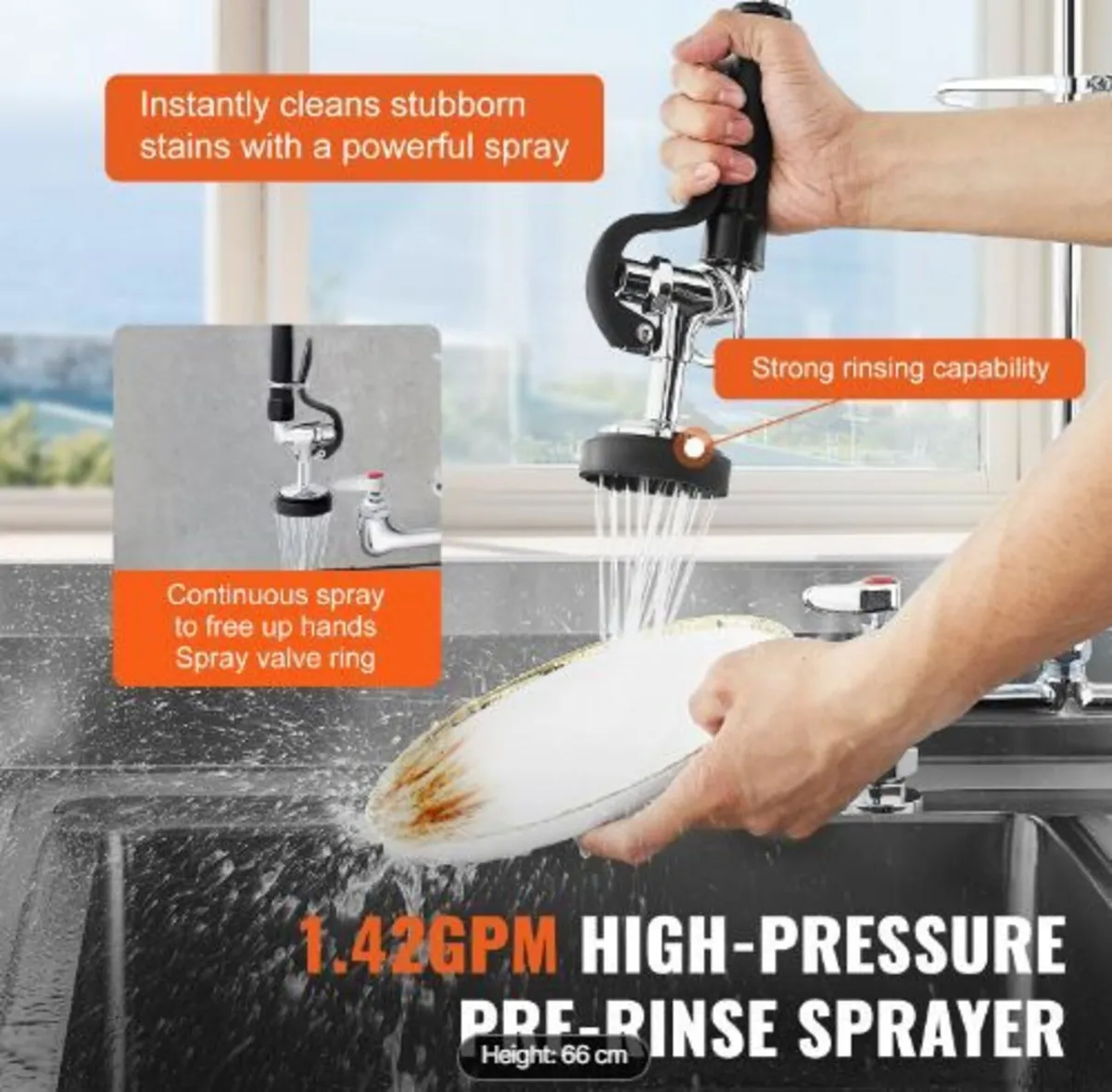 Commercial Faucet with Pre-Rinse Sprayer - Image 2