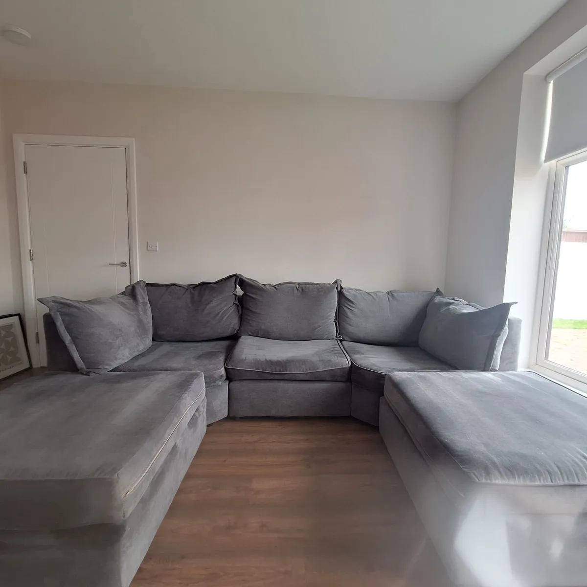 Grey Adjustable Couch with poofs - Image 2