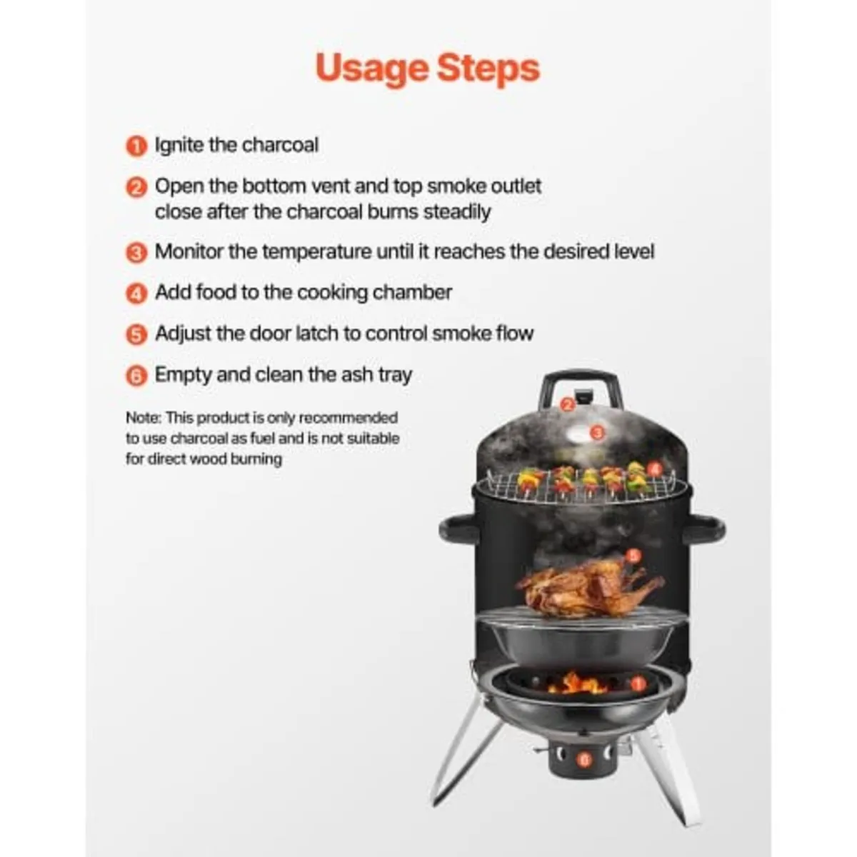 Charcoal Smoker, 406mm Vertical Charcoal BBQ Grill - Image 4