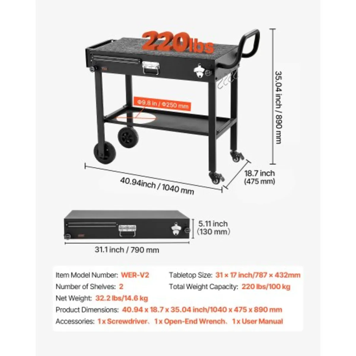 Outdoor Grill Cart, 31.0 x 17.0 inch Tabletop Size - Image 4
