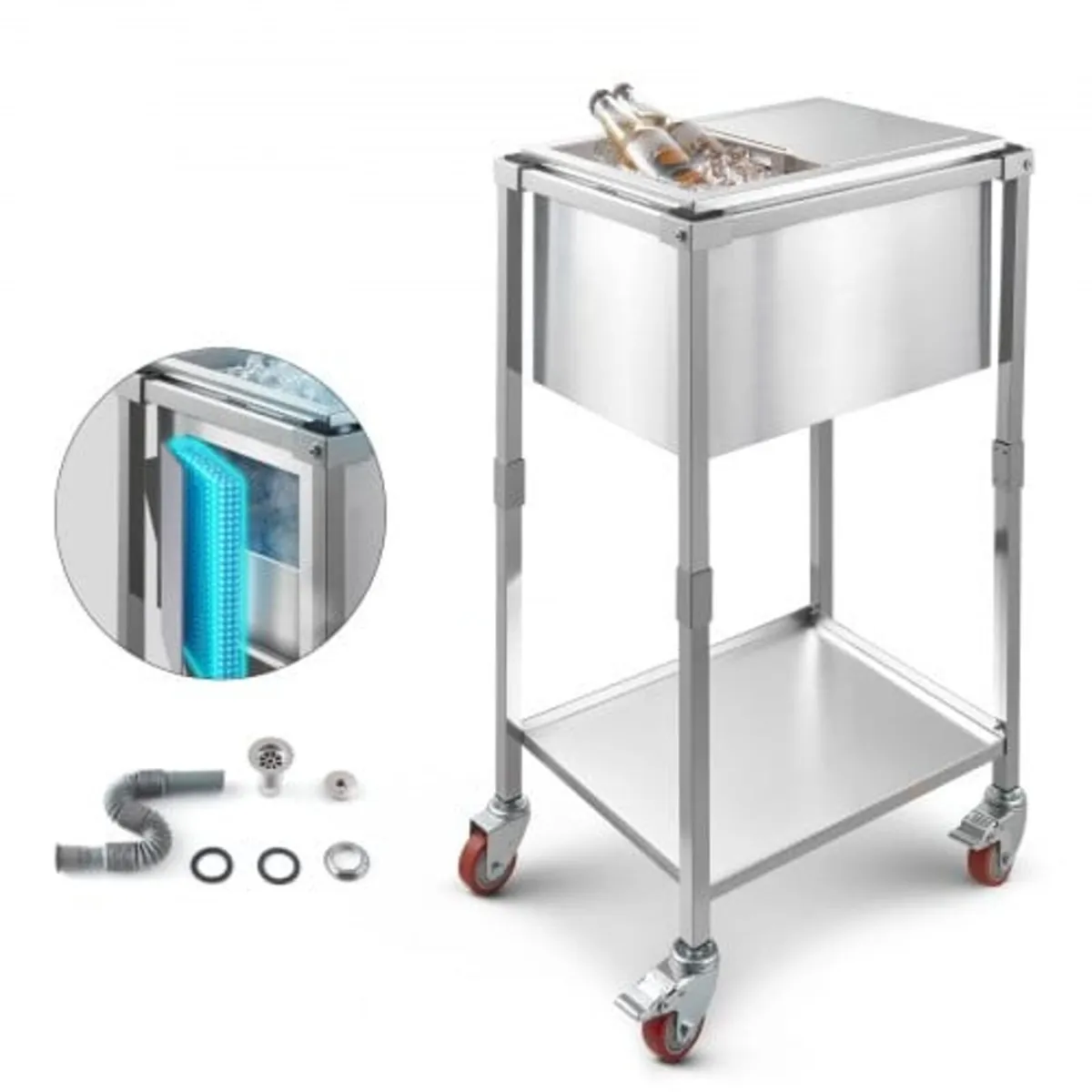 Rolling Ice Chest Cooler Cart, 20"L x 14"W x 38"H - Image 1