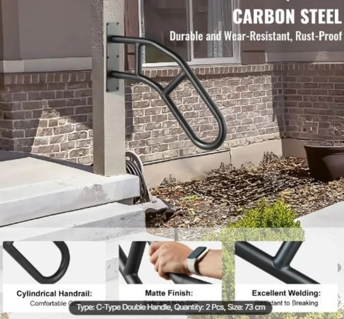 Handrails for Outdoor Steps, 29" Length Wall - Image 3