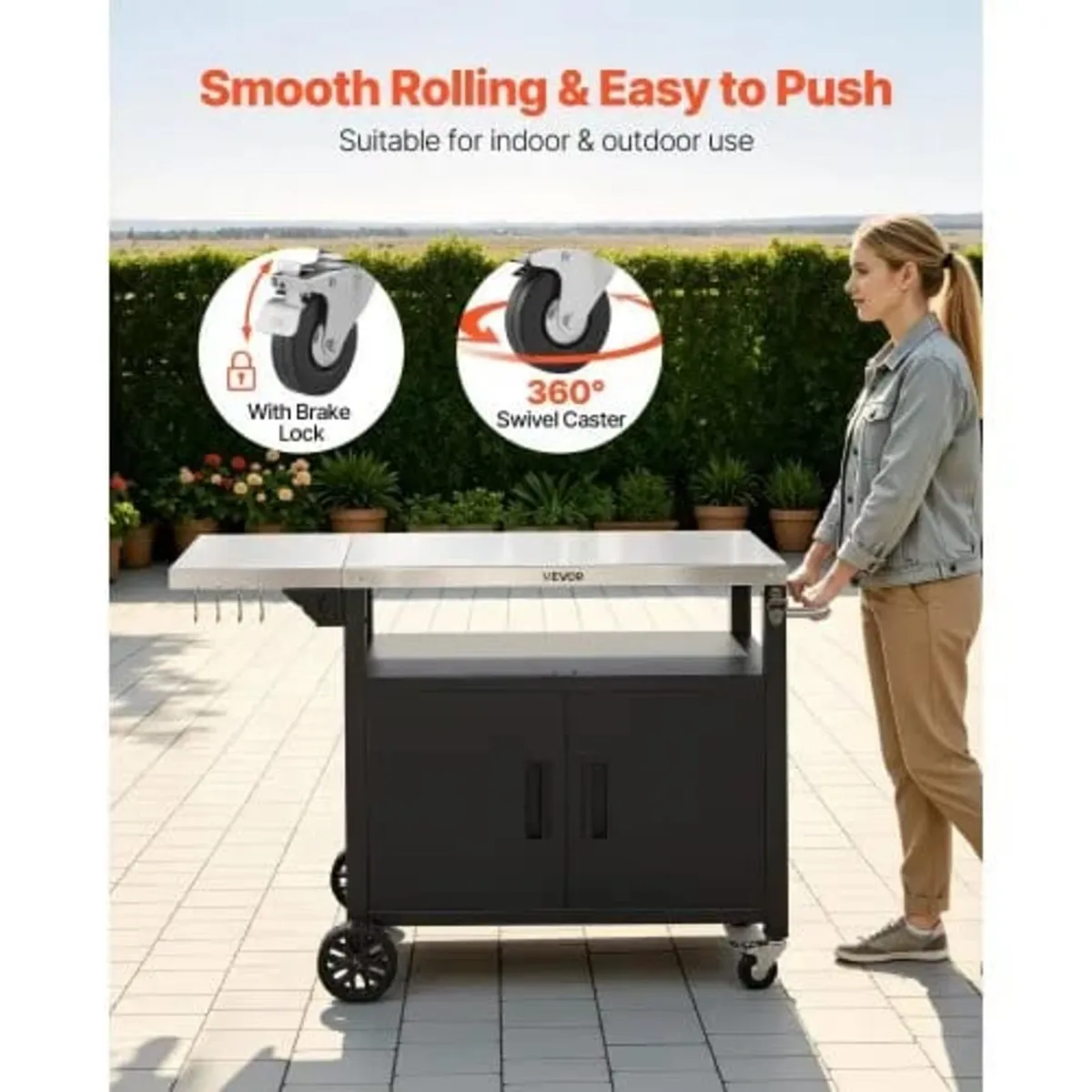 Outdoor Grill Cart with Storage Cabinet, 124 cm Gr - Image 2