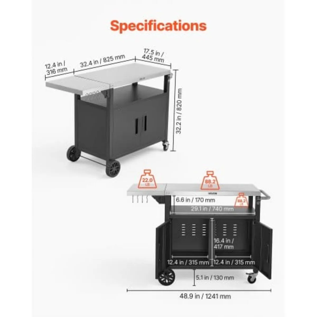 Outdoor Grill Cart with Storage Cabinet, 124 cm Gr - Image 3