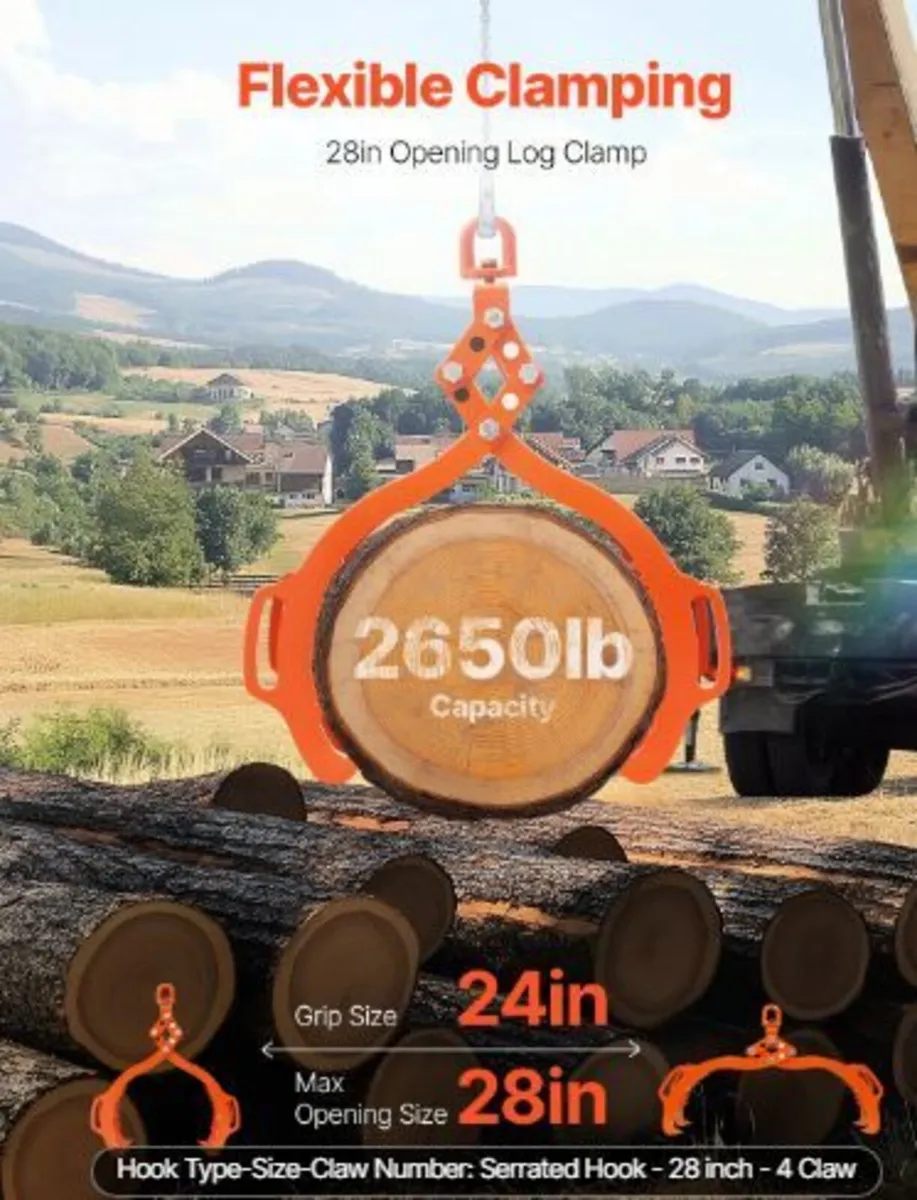 28in Log Lifting Tongs, 4-Claw - Image 3