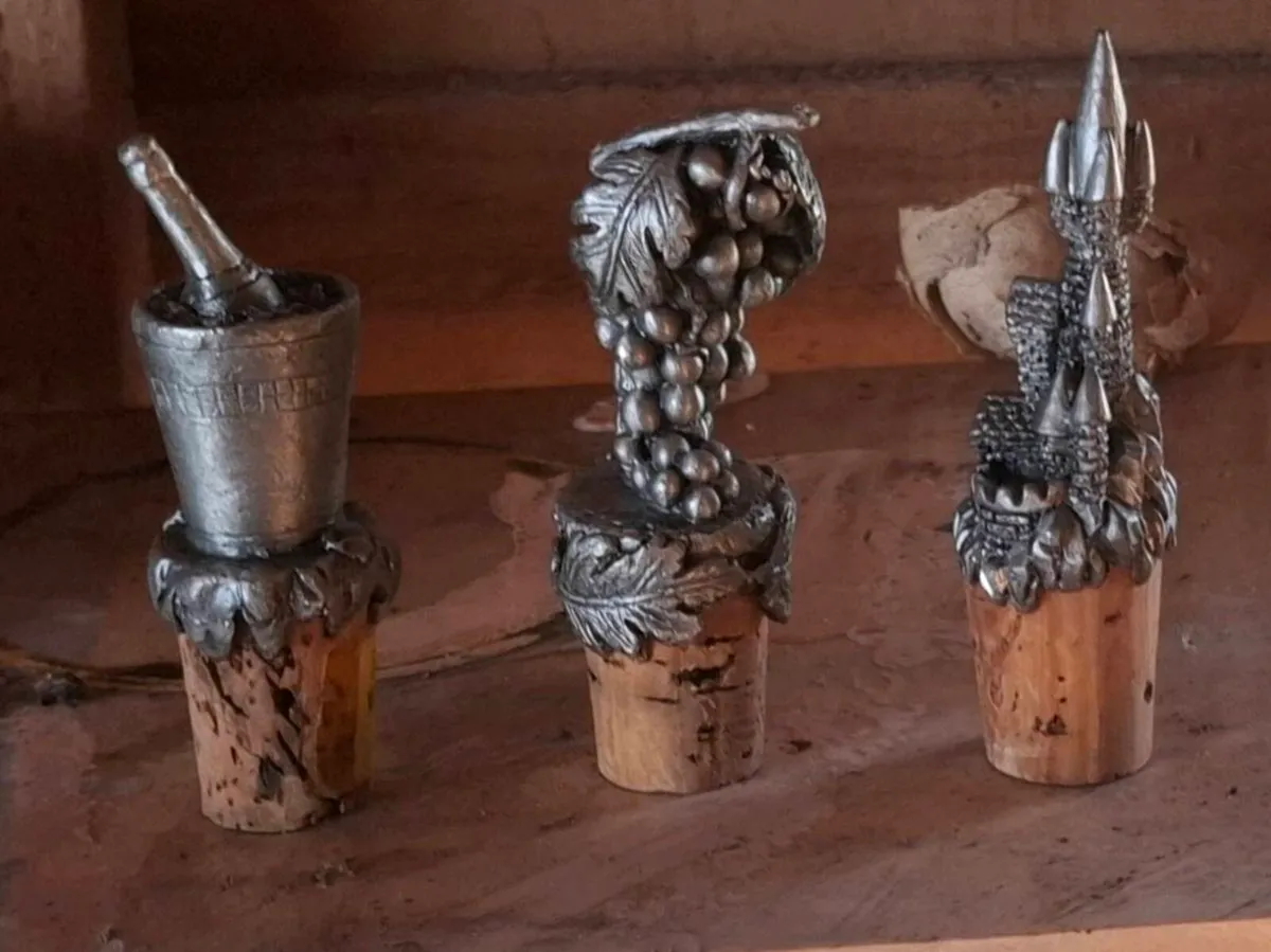 3 New Decorative Wine Bottle Stoppers Cork & Metal