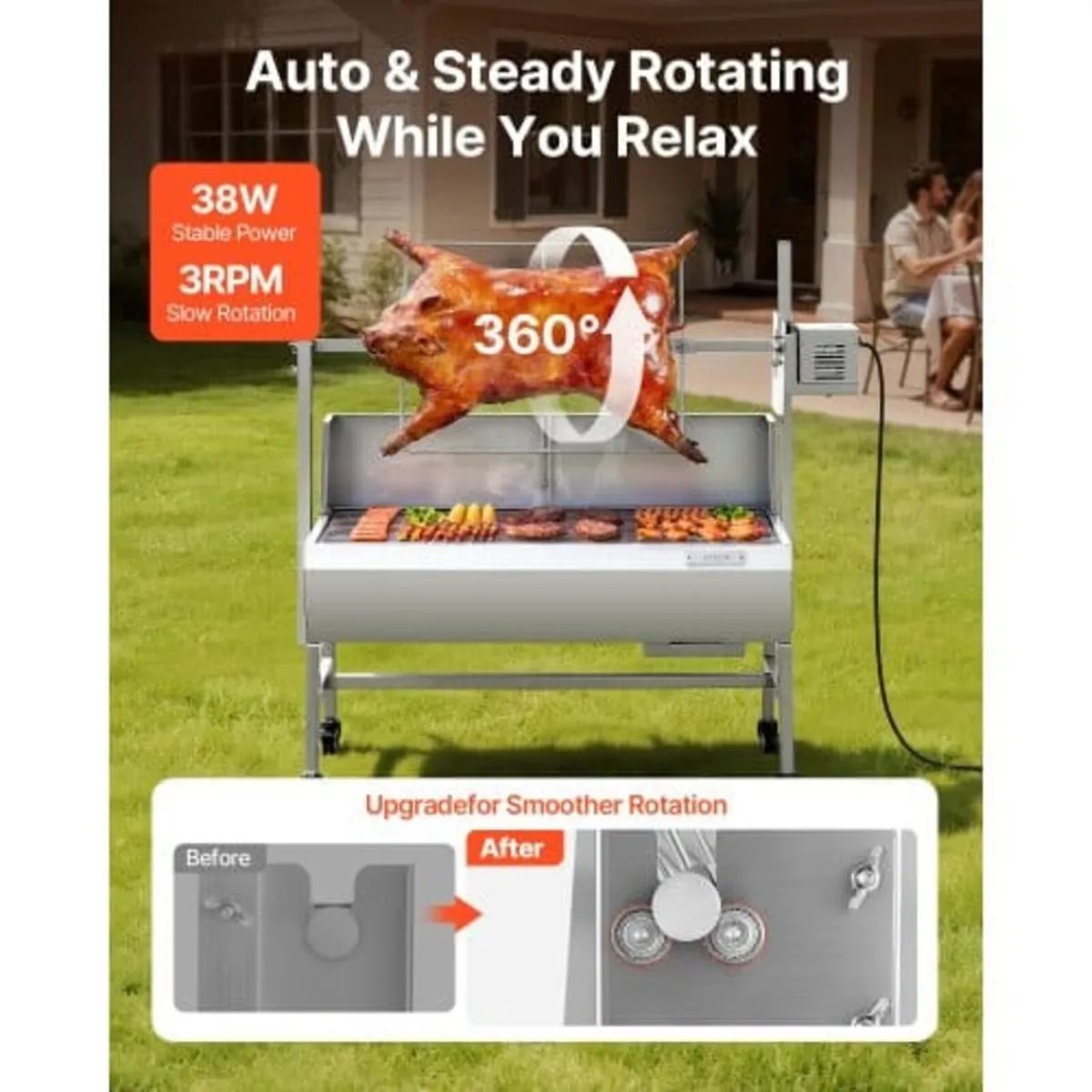 Rotisserie Grill, 38W BBQ Outdoor Pig & Lamb Spit - Image 2