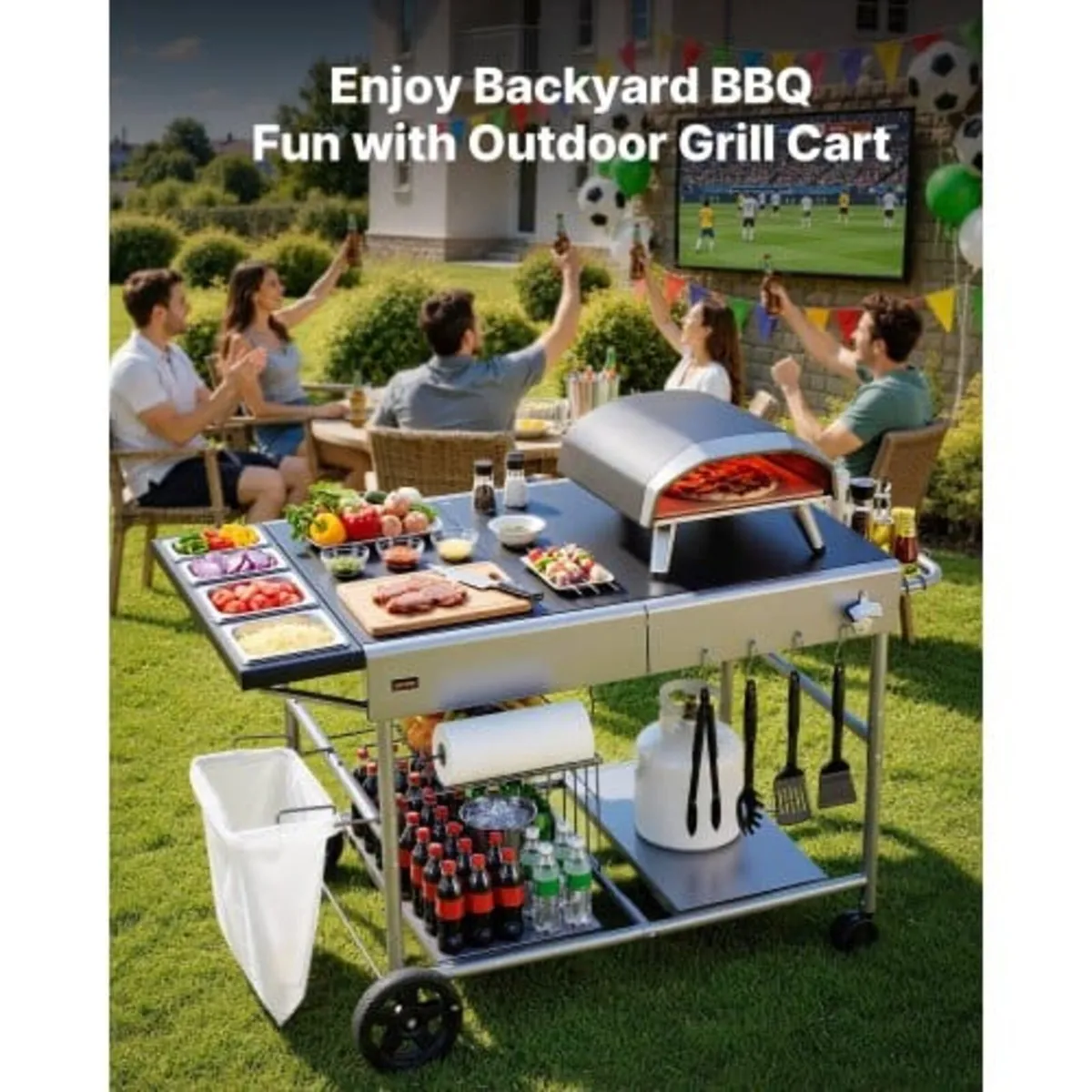 Outdoor Grill Cart, Grilling Table, Movable Outdoo - Image 3