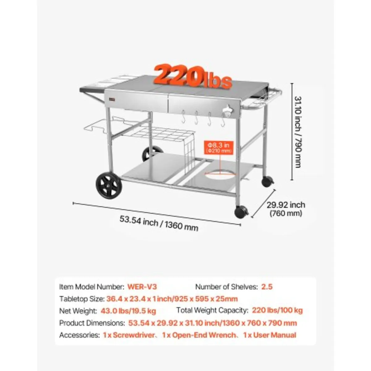 Outdoor Grill Cart, Grilling Table, Movable Outdoo - Image 4