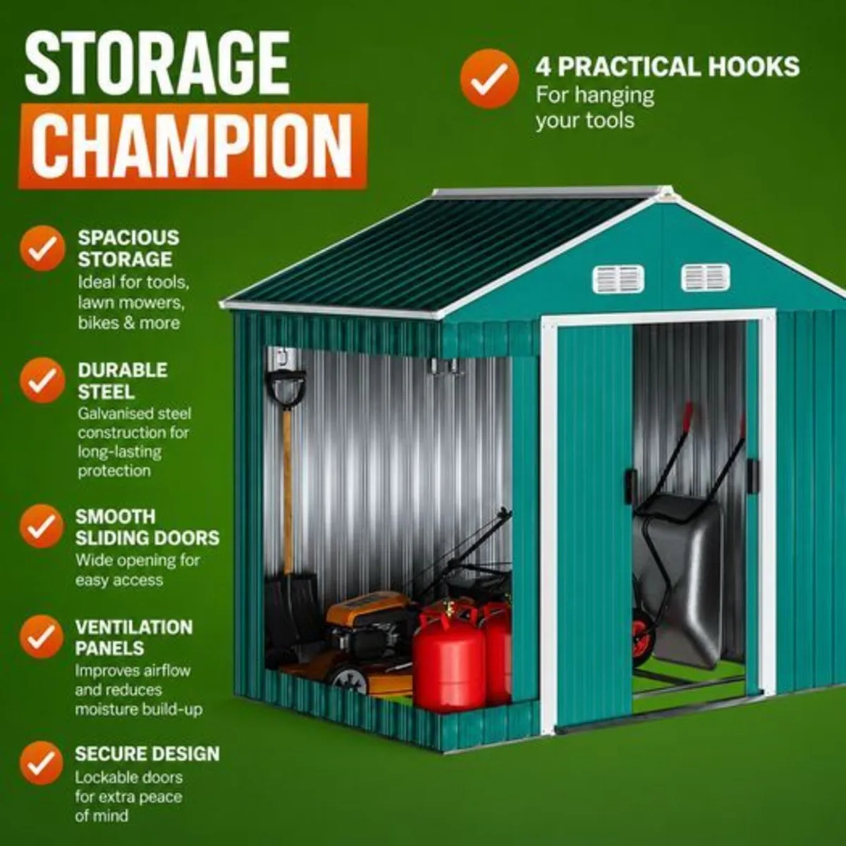 7ft x 4ft Metal Garden Shed with Foundation Frame - Image 2