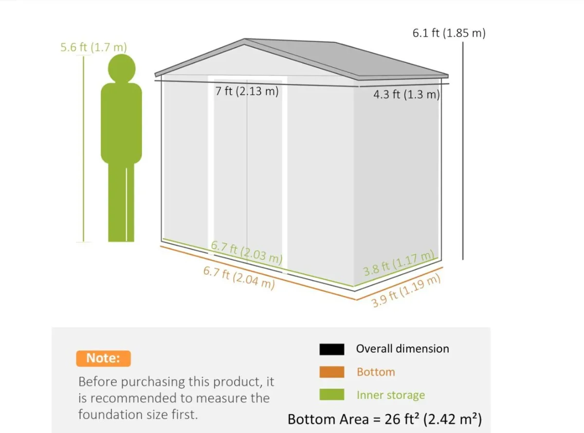 7ft x 4ft Metal Garden Shed with Foundation Frame - Image 3