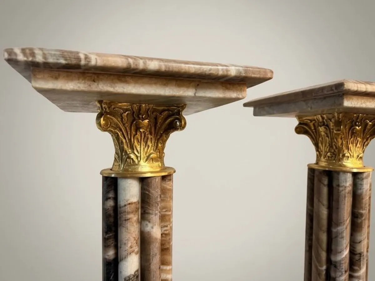 Pair of Marble and Brass Columns - Image 3
