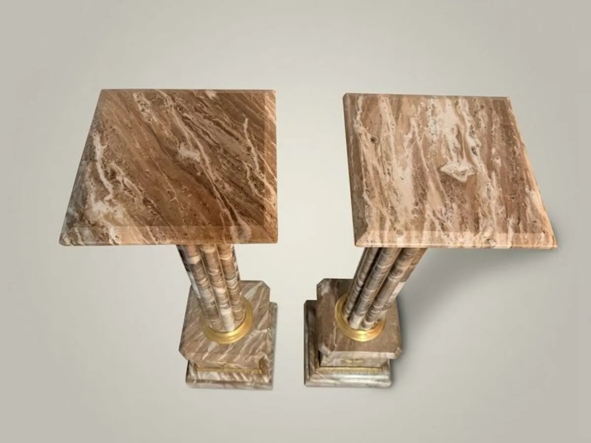Pair of Marble and Brass Columns - Image 4