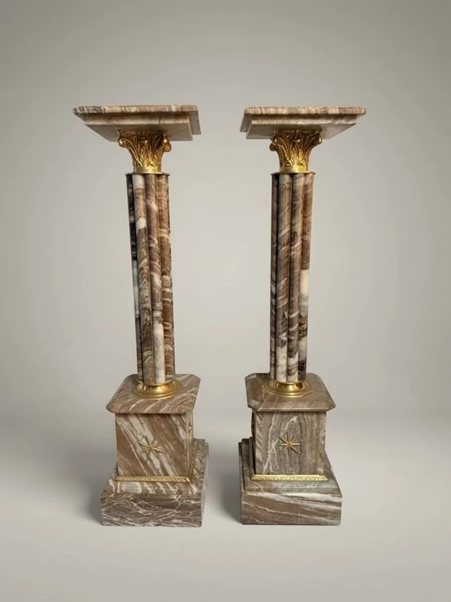 Pair of Marble and Brass Columns - Image 1