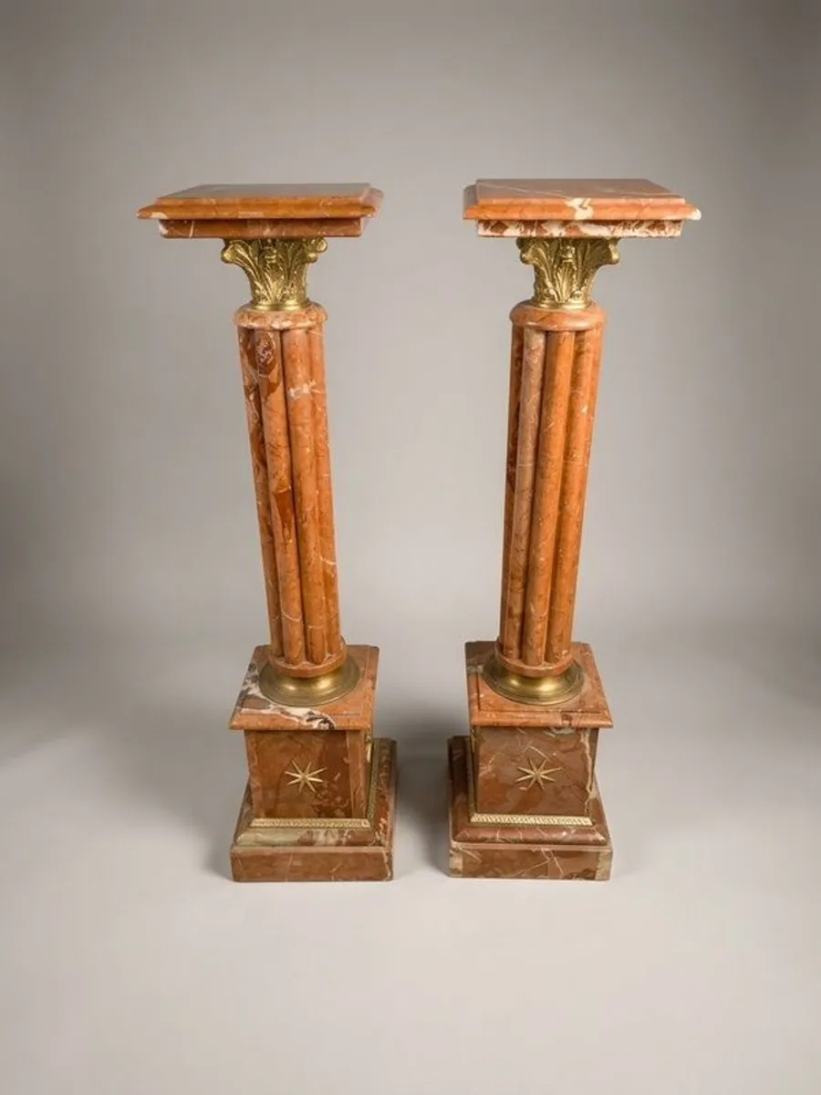 Pair of Neoclassical Style Veined Marble Columns - Image 1