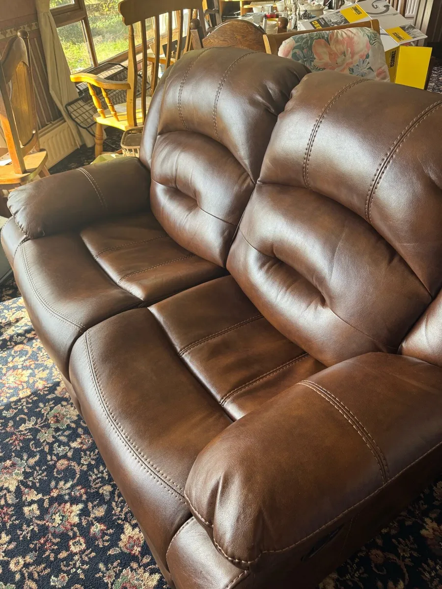 Two seater recline leather sofa & recline armchair - Image 3
