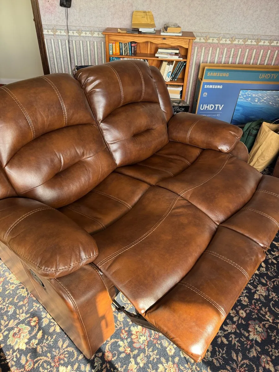 Two seater recline leather sofa & recline armchair - Image 1