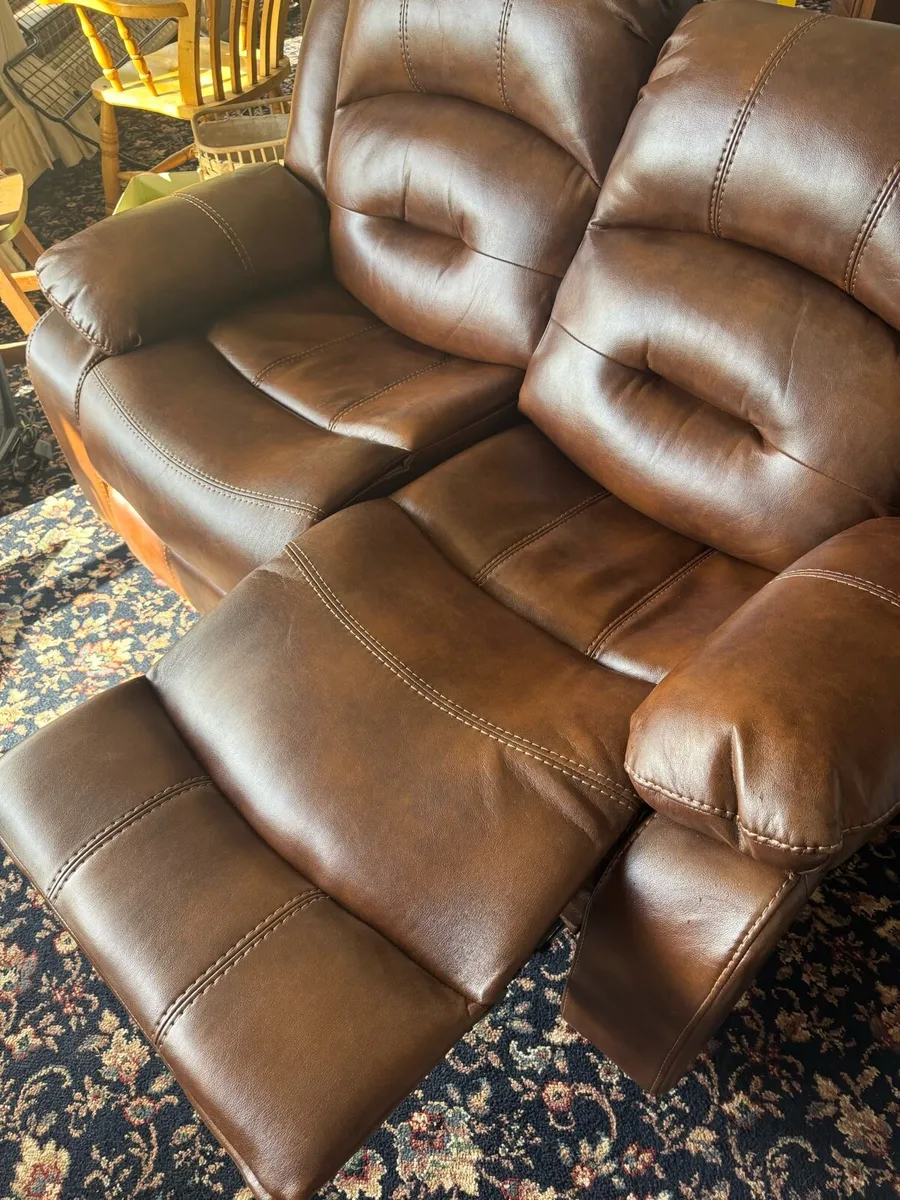 Two seater recline leather sofa & recline armchair - Image 2