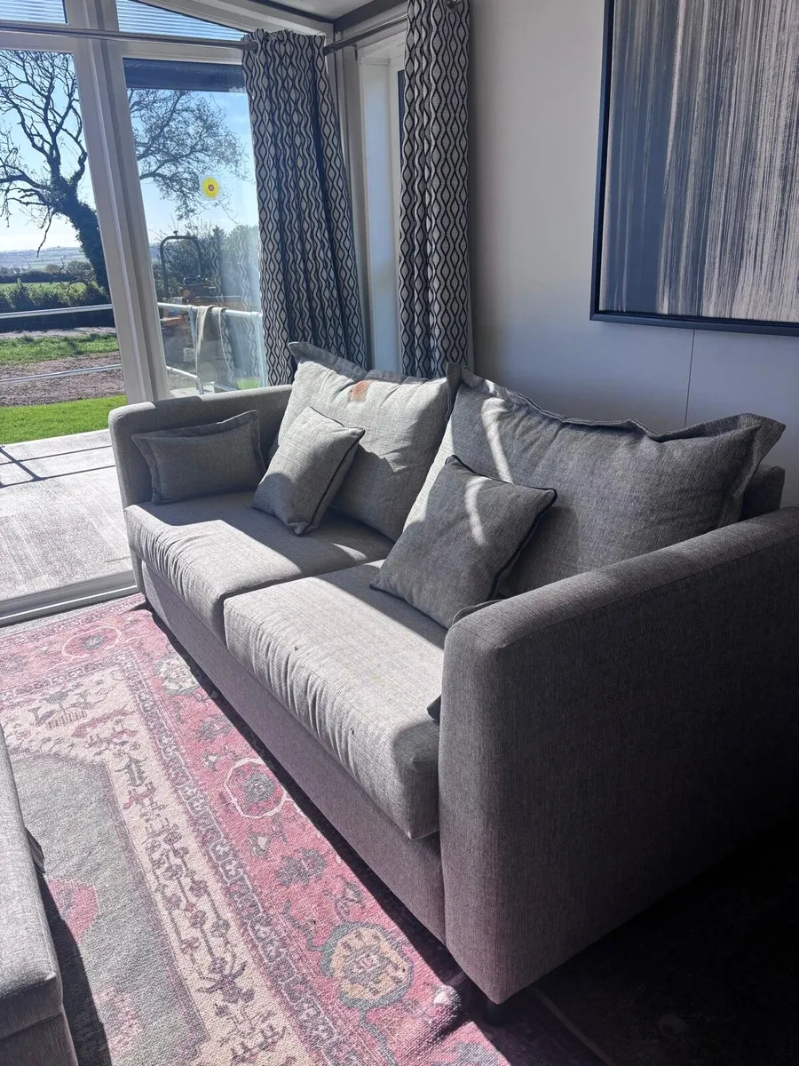 Grey 3 Seater Sofa & Matching Storage Ottoman - Image 1