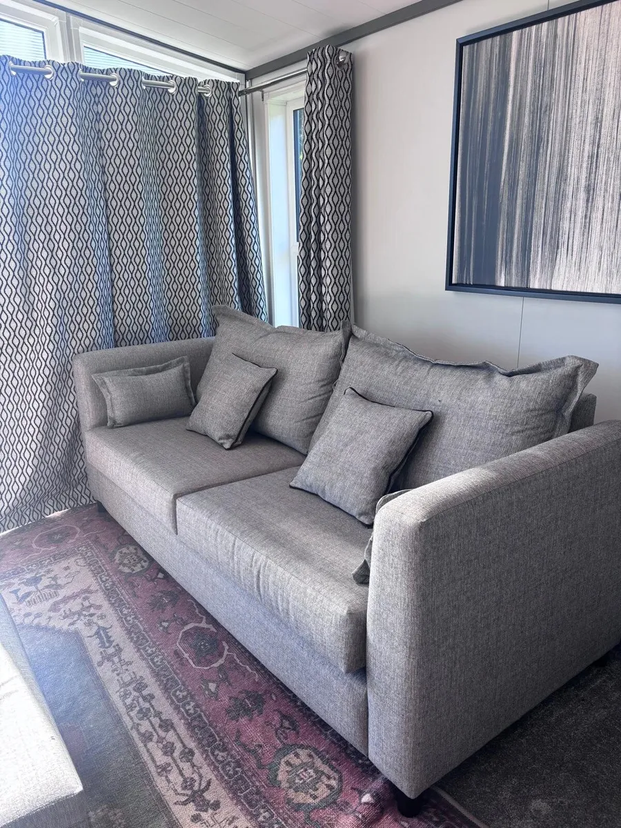 Grey 3 Seater Sofa & Matching Storage Ottoman - Image 2