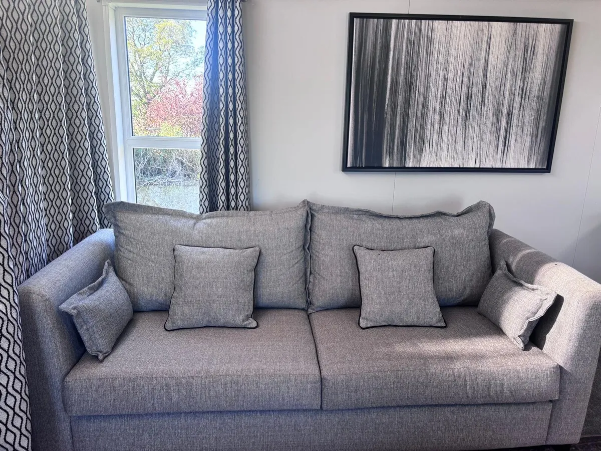 Grey 3 Seater Sofa & Matching Storage Ottoman - Image 3