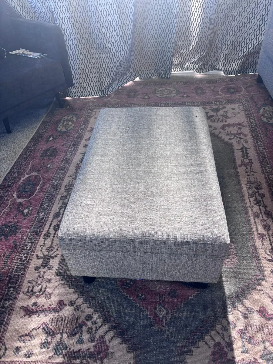 Grey 3 Seater Sofa & Matching Storage Ottoman - Image 4