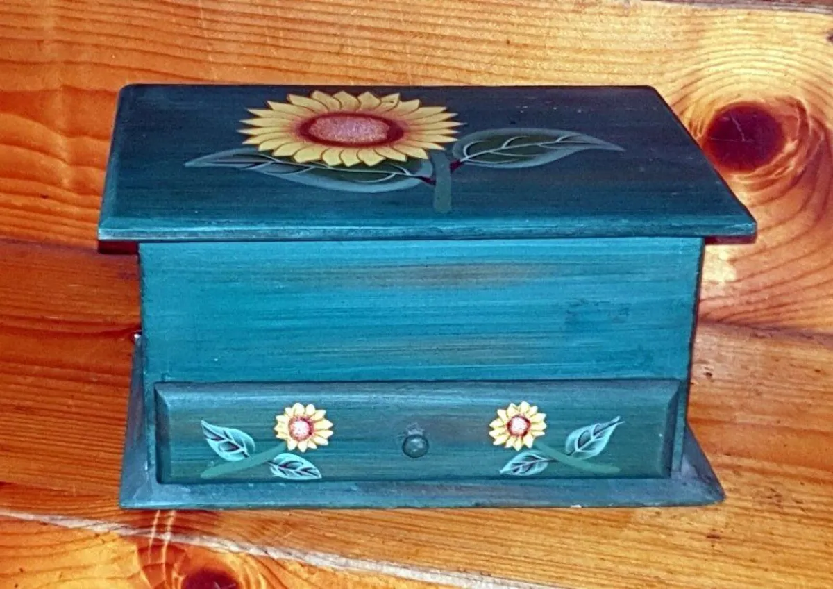 Vintage Country Chic Hand-Painted Wooden Chest - Image 4